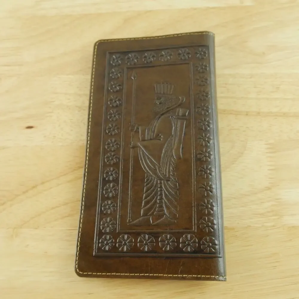 Persian Charm Negar‎ Achaemenid Soldier Folded Long Wallet Brown Leather 4x7
